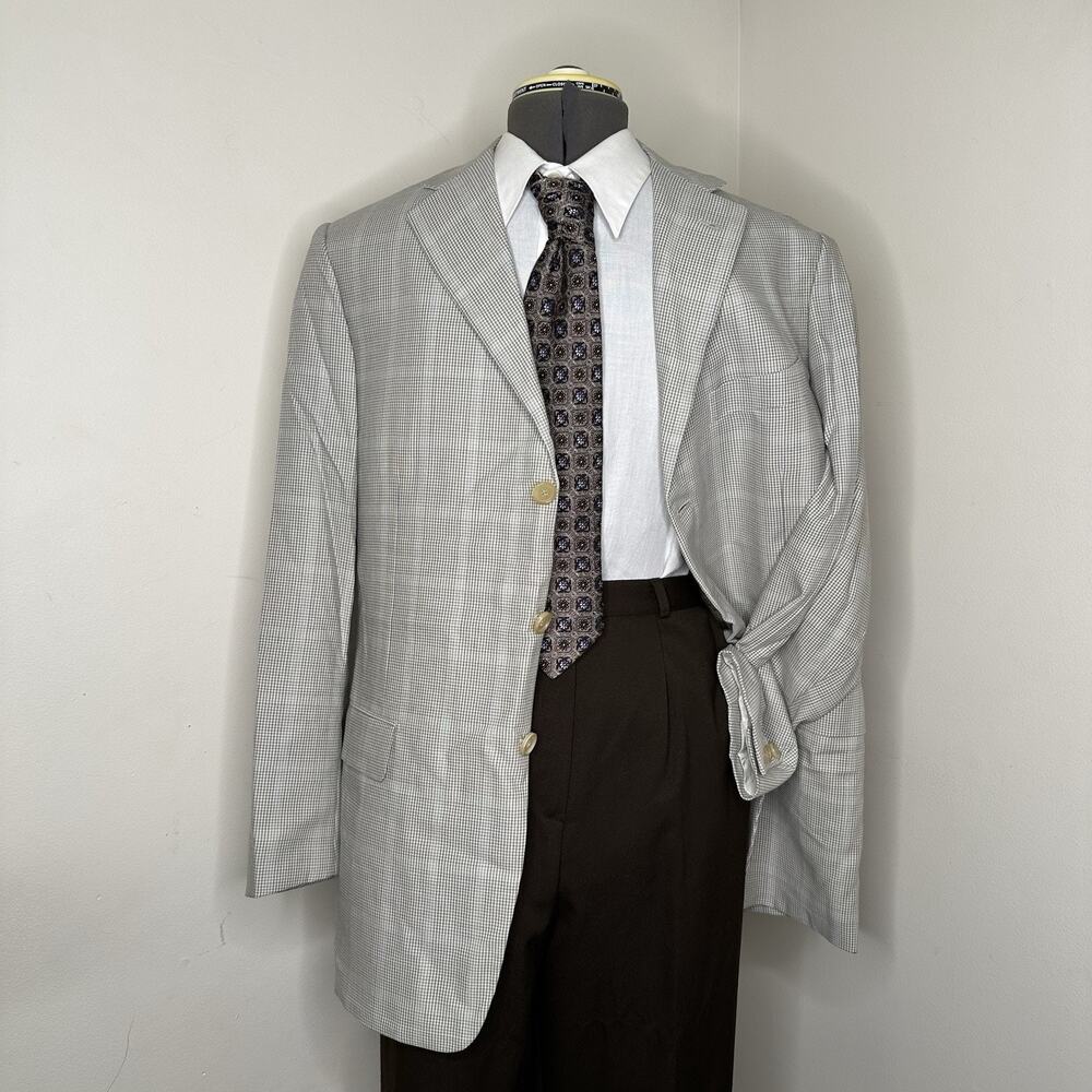 Pal Zileri Mens 42R Blazer Gray Houndstooth Wool XL 46" Sport Coat Suit Jacket